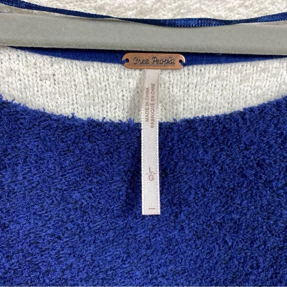 Free People Candyland Pullover Navy Striped Boat Neck Sweater Top Size L